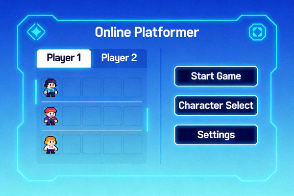 Ilustrasi antarmuka platform game online modern dengan warna biru